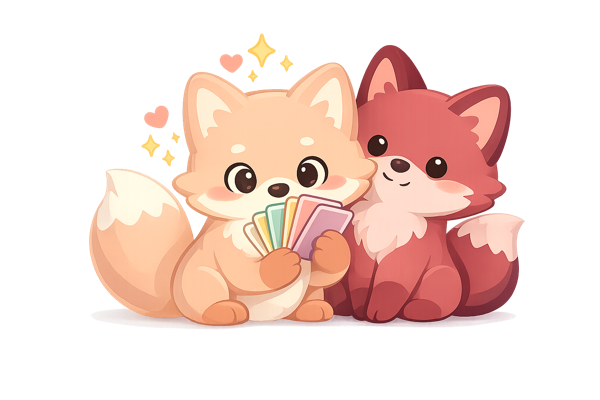 Foxo und Lumi blättern durch Date-Karten