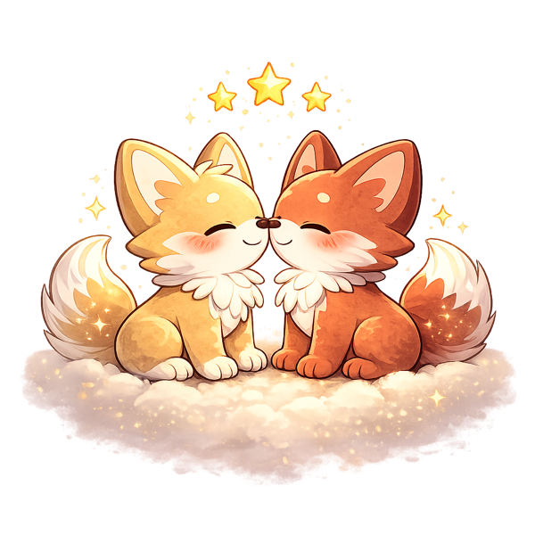 Lumi und Foxo -- zwei verliebte Füchse, die sich aneinander kuscheln